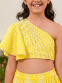 Girls Printed Ready to Wear Lehenga Choli (L-YELLOWOFFWHITE)