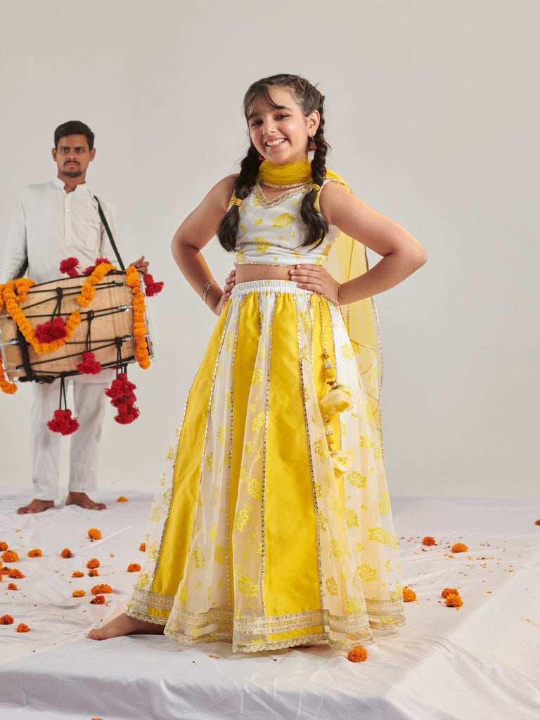 Girls Printed Ready To Wear Lehenga Blouse With Dupatta (L-YELLOWRUBBERPRINT)