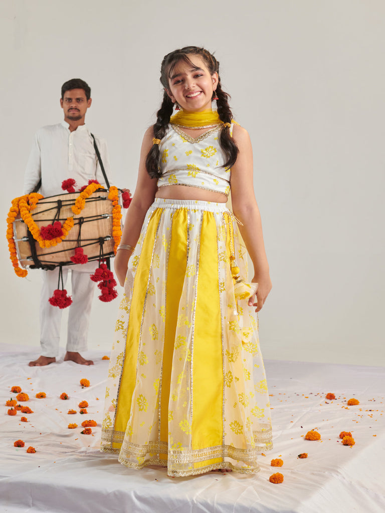 Girls Printed Ready To Wear Lehenga Blouse With Dupatta (L-YELLOWRUBBERPRINT)