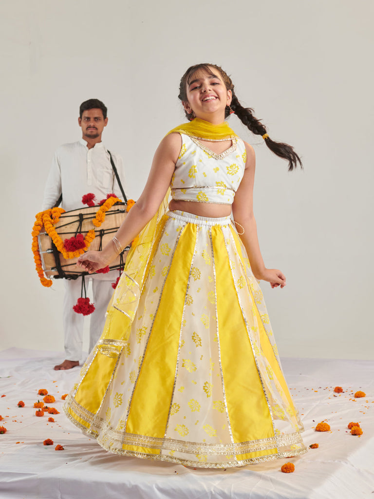 Girls Printed Ready To Wear Lehenga Blouse With Dupatta (L-YELLOWRUBBERPRINT)