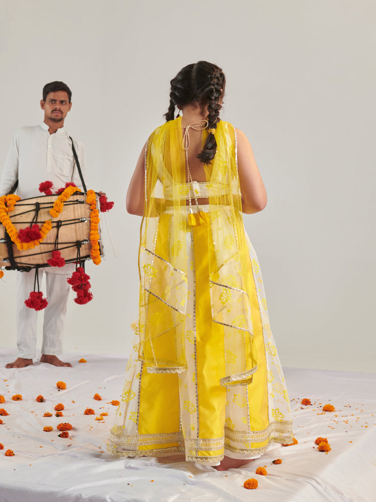 Girls Printed Ready To Wear Lehenga Blouse With Dupatta (L-YELLOWRUBBERPRINT)