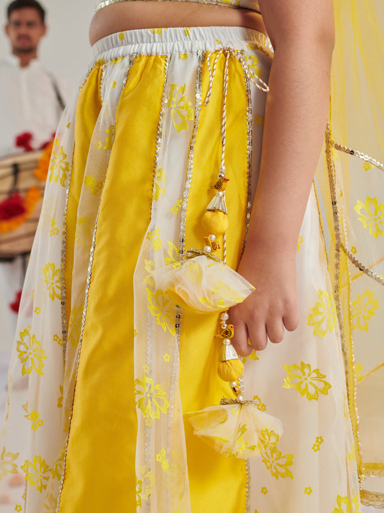 Girls Printed Ready To Wear Lehenga Blouse With Dupatta (L-YELLOWRUBBERPRINT)