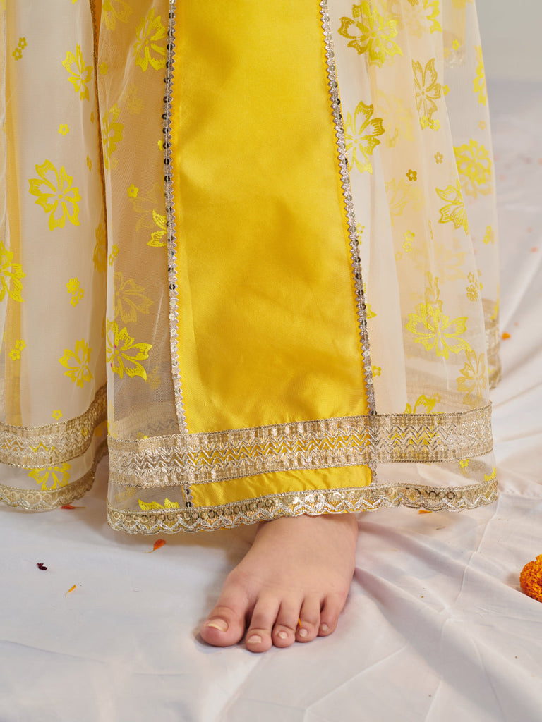 Girls Printed Ready To Wear Lehenga Blouse With Dupatta (L-YELLOWRUBBERPRINT)