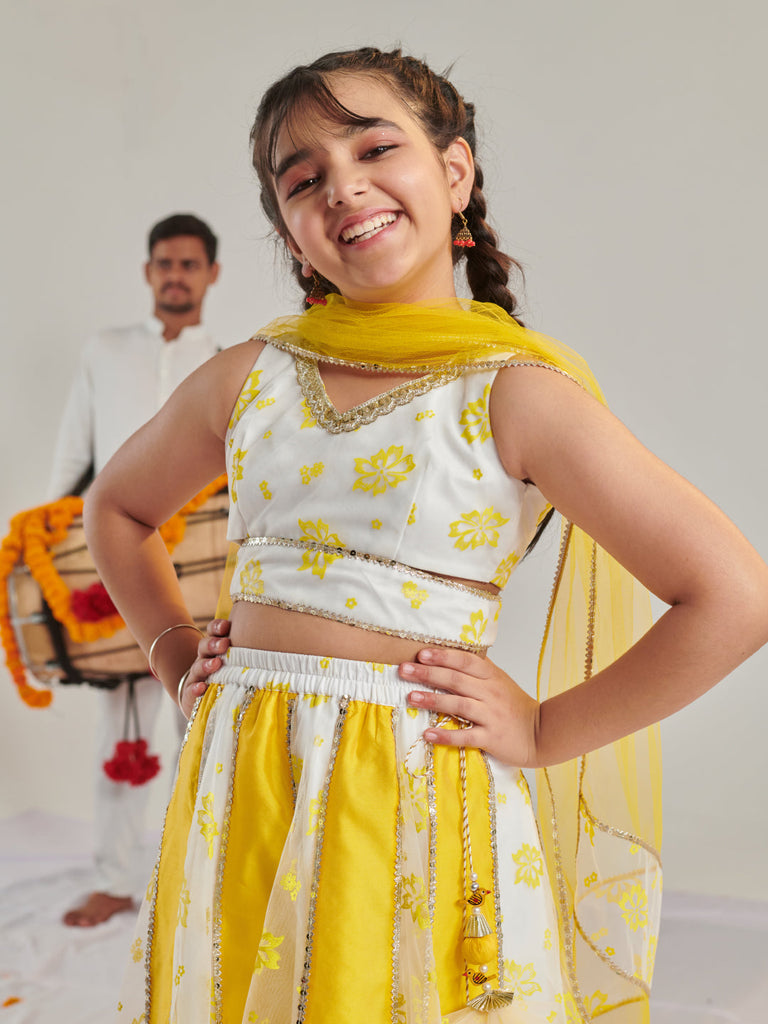Girls Printed Ready To Wear Lehenga Blouse With Dupatta (L-YELLOWRUBBERPRINT)