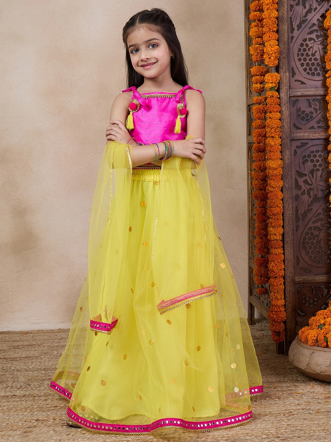 Girls Ready To Wear Lehenga Blouse With Dupatta (L-YELLOWTIKLI)