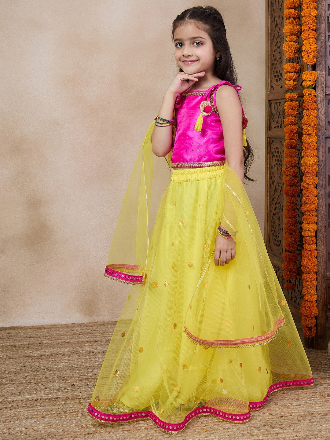 Girls Ready To Wear Lehenga Blouse With Dupatta (L-YELLOWTIKLI)
