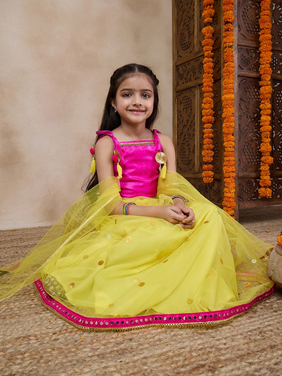 Girls Ready To Wear Lehenga Blouse With Dupatta (L-YELLOWTIKLI)