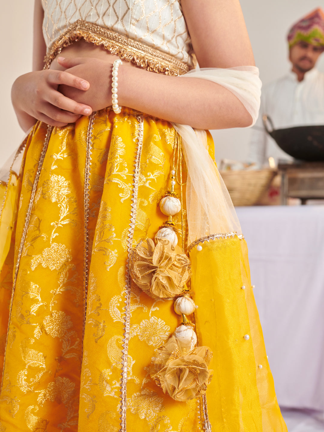 Girls Printed Ready To Wear Lehenga & Blouse With Dupatta (L-YELLOWZARIBROCADE)