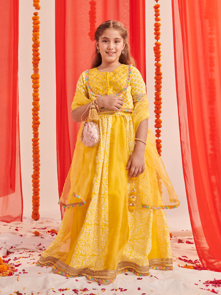 Girls Printed Ready To Wear Lehenga Blouse With Dupatta (L-YLORGANZAKALI)