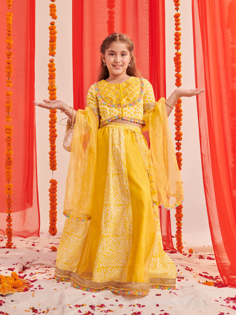 Girls Printed Ready To Wear Lehenga Blouse With Dupatta (L-YLORGANZAKALI)