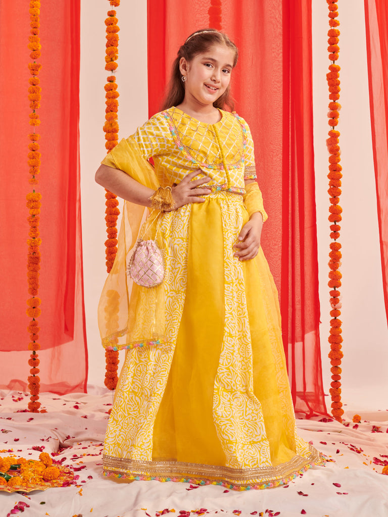 Girls Printed Ready To Wear Lehenga Blouse With Dupatta (L-YLORGANZAKALI)