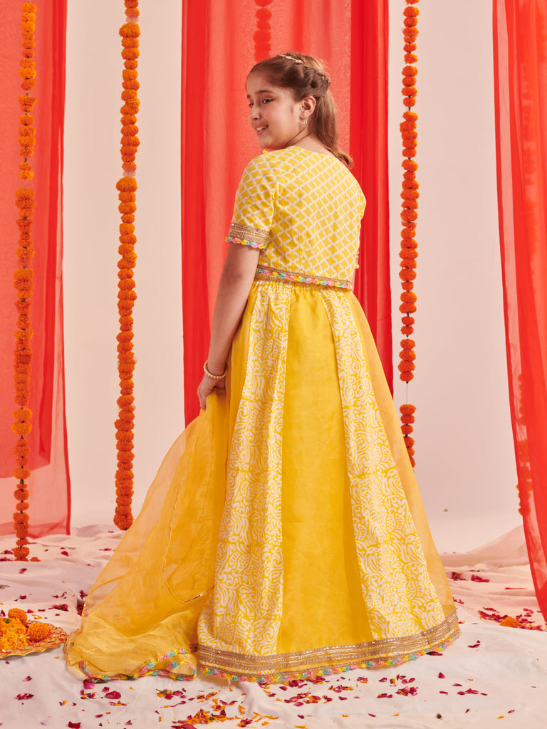 Girls Printed Ready To Wear Lehenga Blouse With Dupatta (L-YLORGANZAKALI)