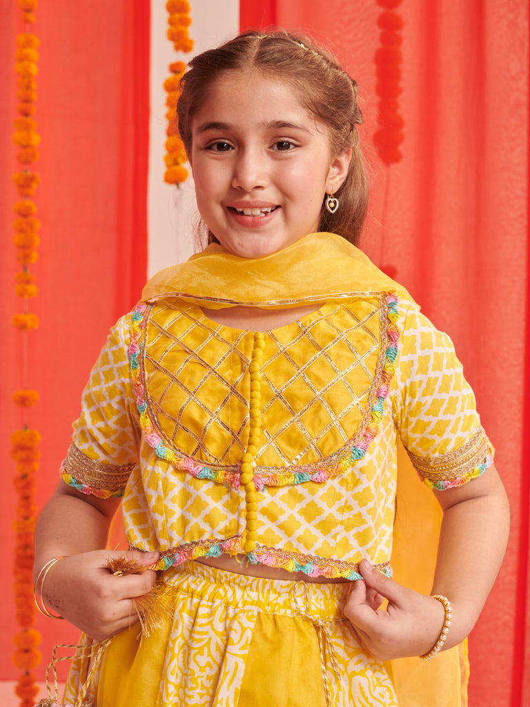 Girls Printed Ready To Wear Lehenga Blouse With Dupatta (L-YLORGANZAKALI)