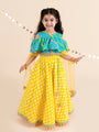 Girls Yellow & Turquoise Blue Printed Ready to Wear Lehenga & Blouse With Dupatta (L-Yellowfoil)
