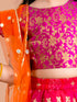 Girls Pink & Orange Ready to Wear Lehenga & Blouse With Dupatta (L-bootifoil)