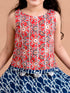 Girls Blue & Red Printed Ready to Wear Lehenga & Choli (L-fishikkat)