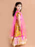 Girls Yellow & White Printed Ready to Wear Lehenga & Blouse With Dupatta (L-yellowpanel)