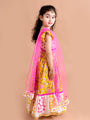 Girls Yellow & White Printed Ready to Wear Lehenga & Blouse With Dupatta (L-yellowpanel)