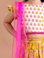 Girls Yellow & White Printed Ready to Wear Lehenga & Blouse With Dupatta (L-yellowpanel)
