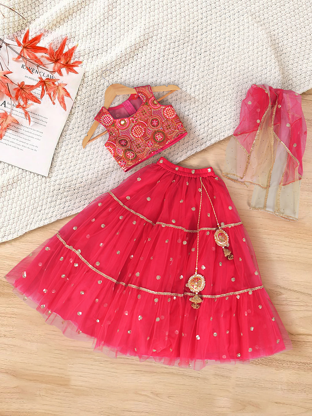 Pspeaches 3-Piece Coral Emb Lehenga, Choli And Dupatta (L25006904)
