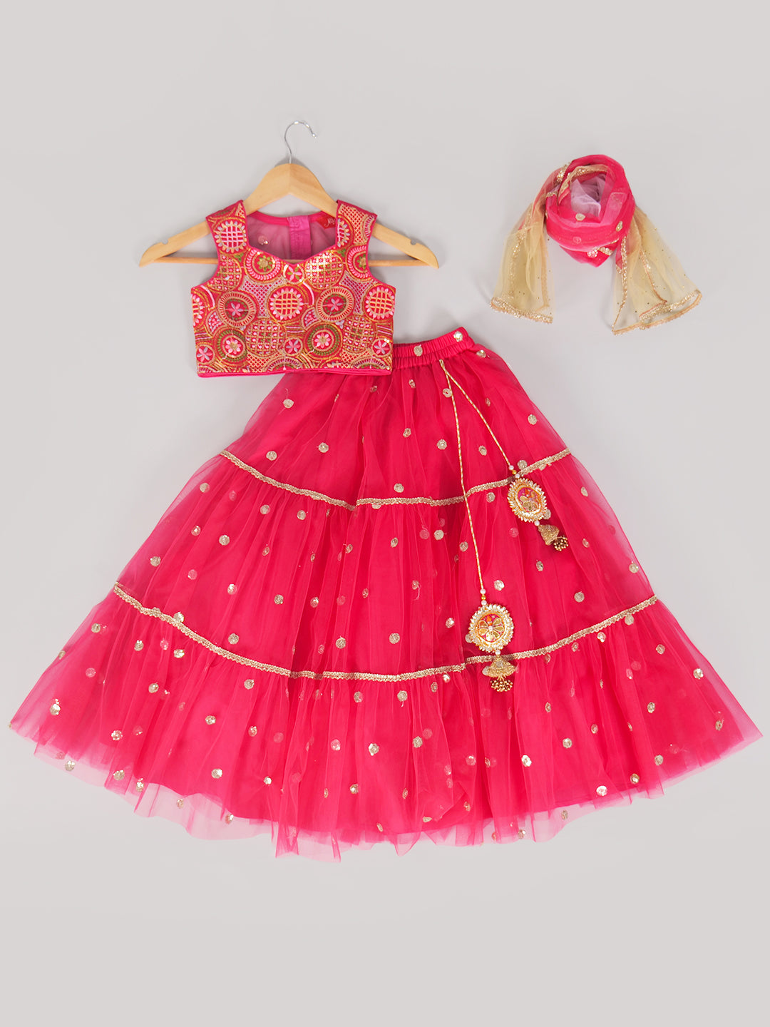 Pspeaches 3-Piece Coral Emb Lehenga, Choli And Dupatta (L25006904)