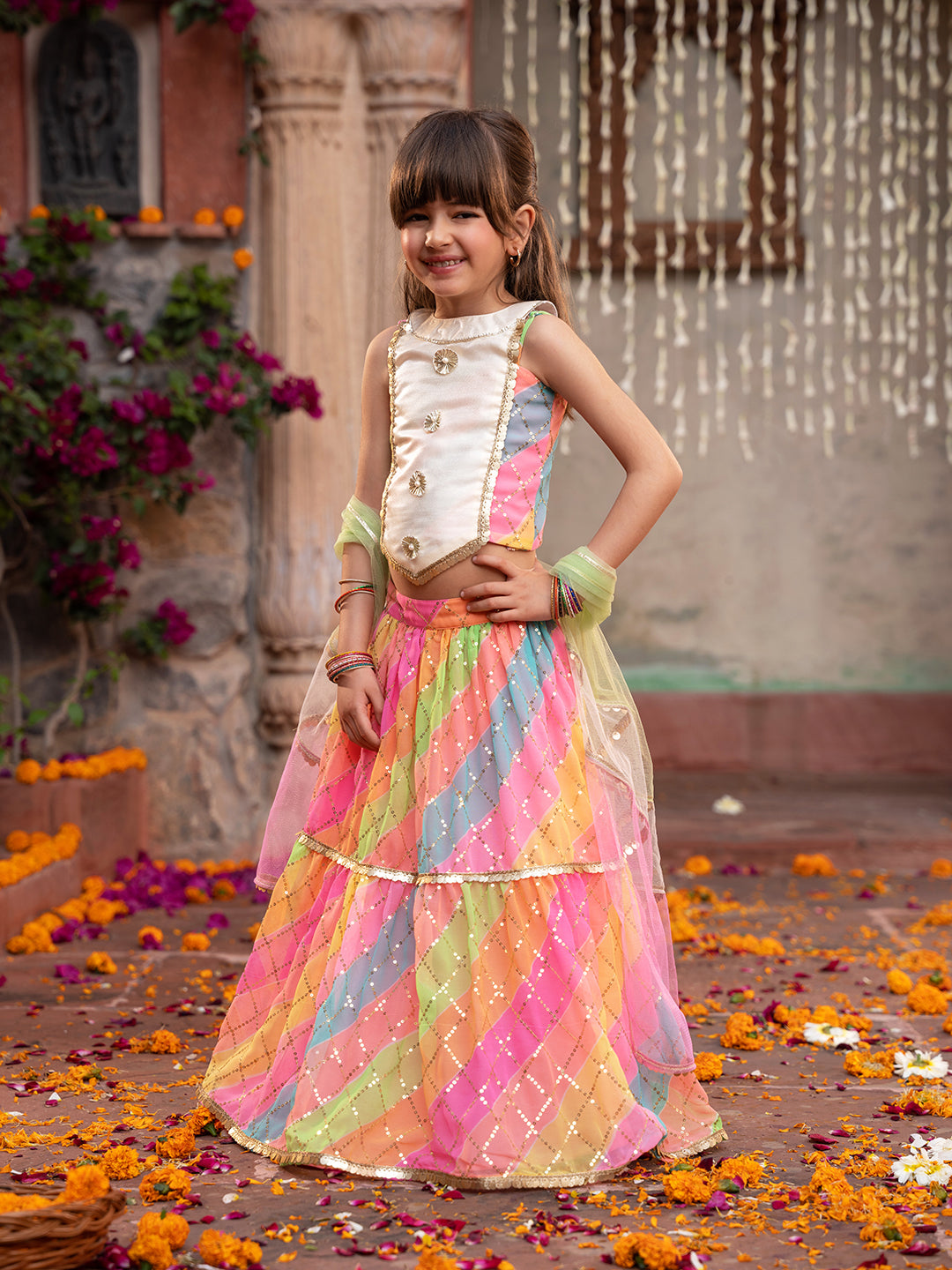 Pspeaches 3-Piece Multicolor Georgette Lehenga, Choli And Dupatta (L25011817)