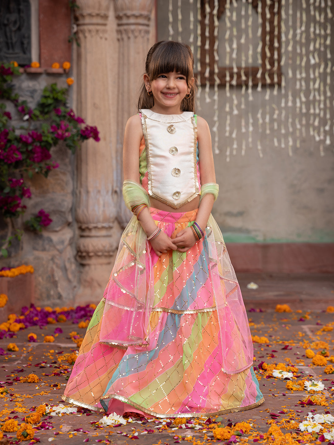 Pspeaches 3-Piece Multicolor Georgette Lehenga, Choli And Dupatta (L25011817)