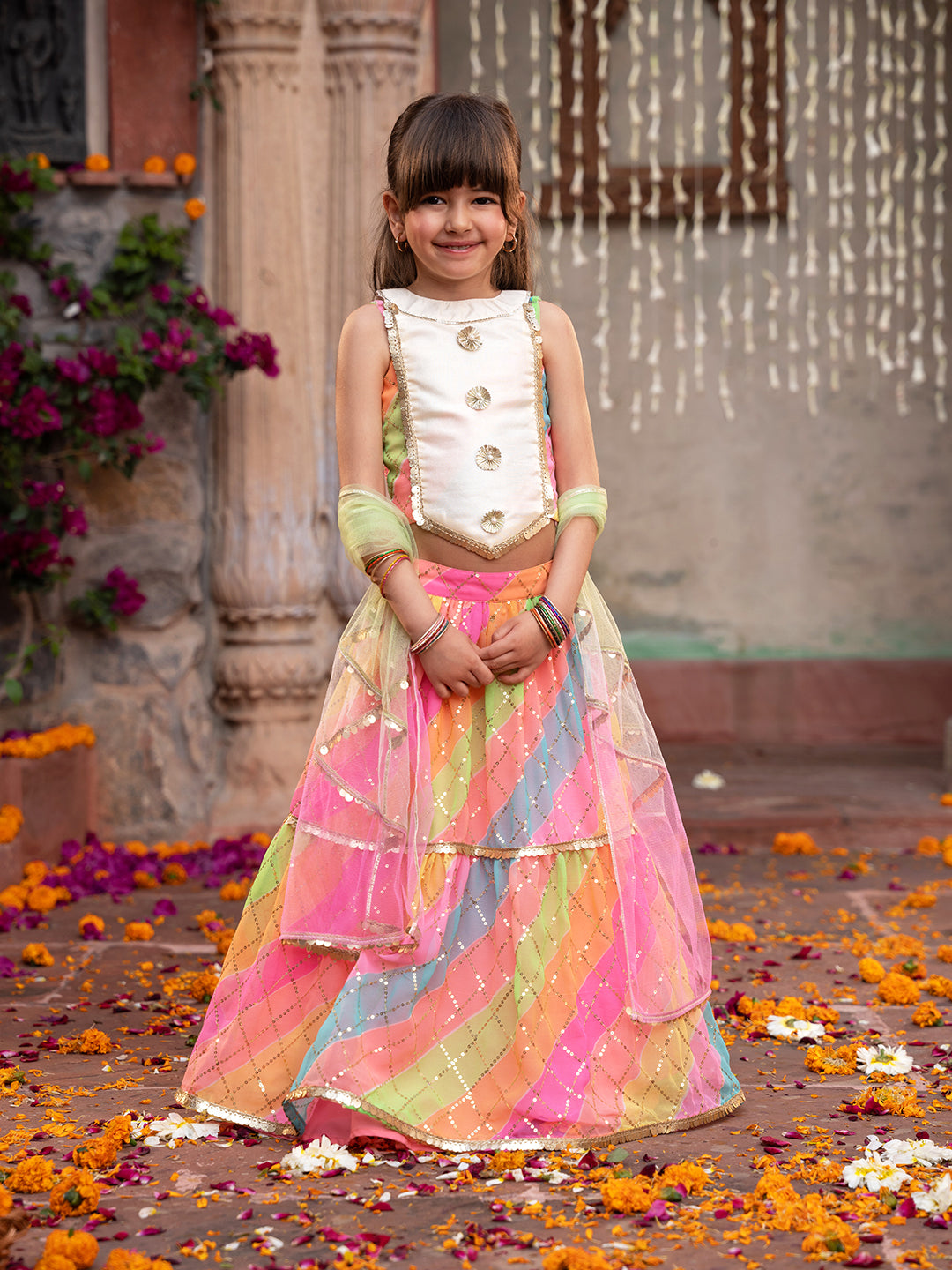 Pspeaches 3-Piece Multicolor Georgette Lehenga, Choli And Dupatta (L25011817)