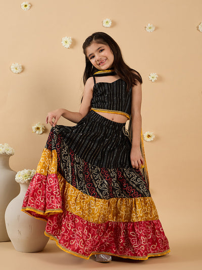 3-Piece Black Cotton Slik Lehenga, Choli And Dupatta (L25012118)