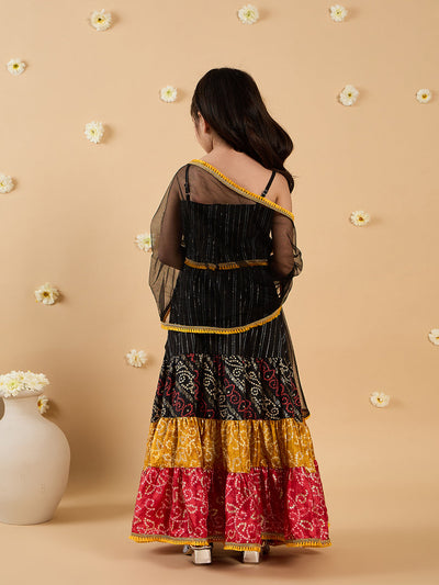 3-Piece Black Cotton Slik Lehenga, Choli And Dupatta (L25012118)