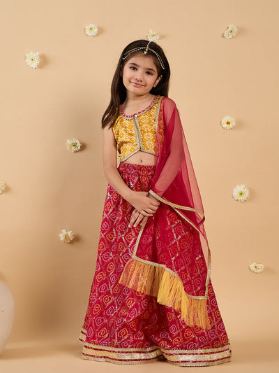 3-Piece Yellow & Magenta Embroidery Lehenga, Choli And Dupatta (L25013125)