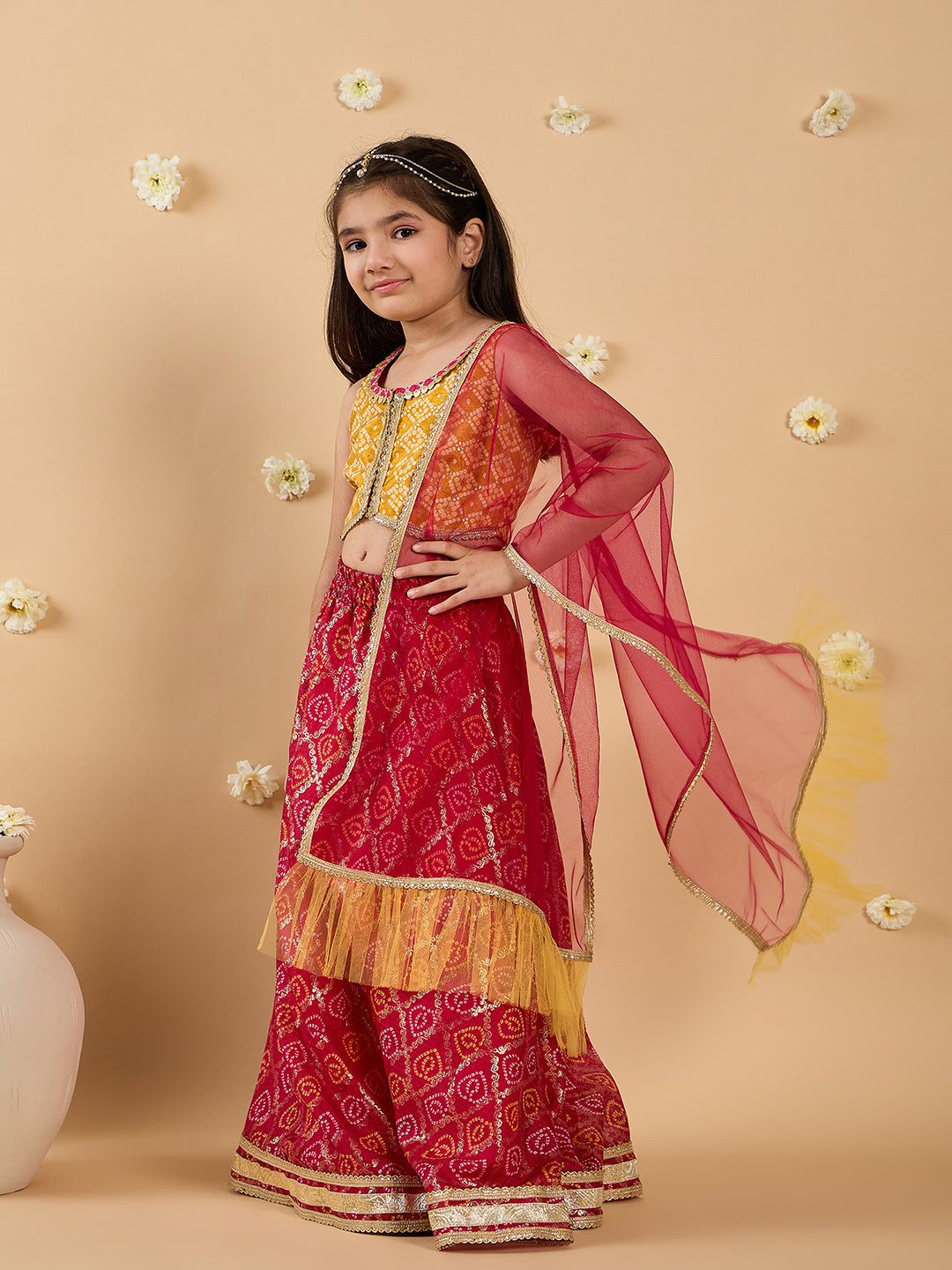 3-Piece Yellow & Magenta Embroidery Lehenga, Choli And Dupatta (L25013125)