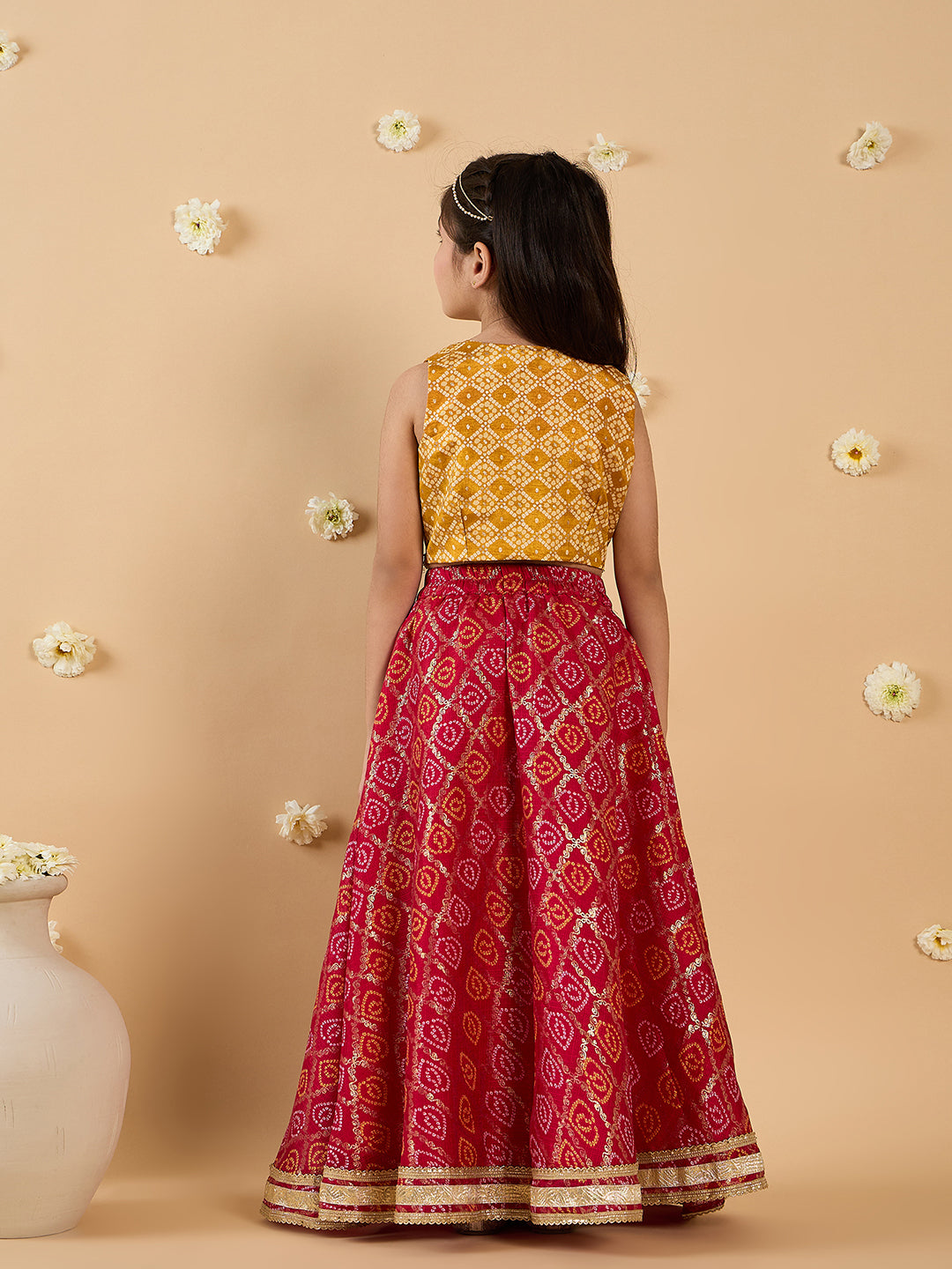 3-Piece Yellow & Magenta Embroidery Lehenga, Choli And Dupatta (L25013125)