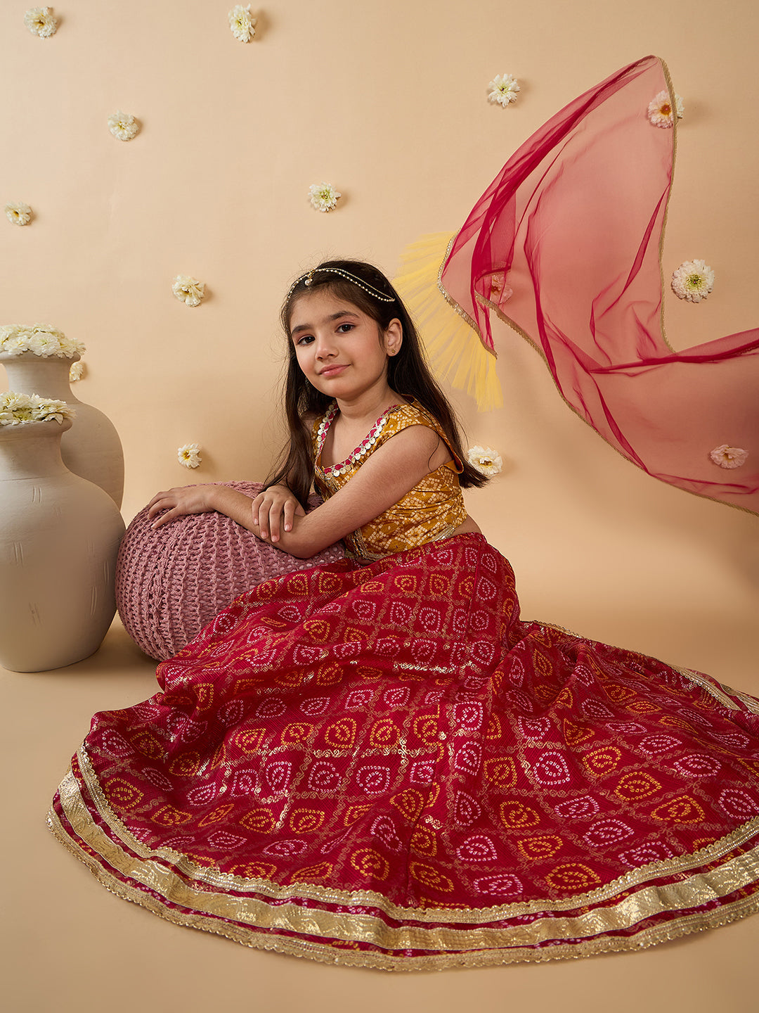 3-Piece Yellow & Magenta Embroidery Lehenga, Choli And Dupatta (L25013125)