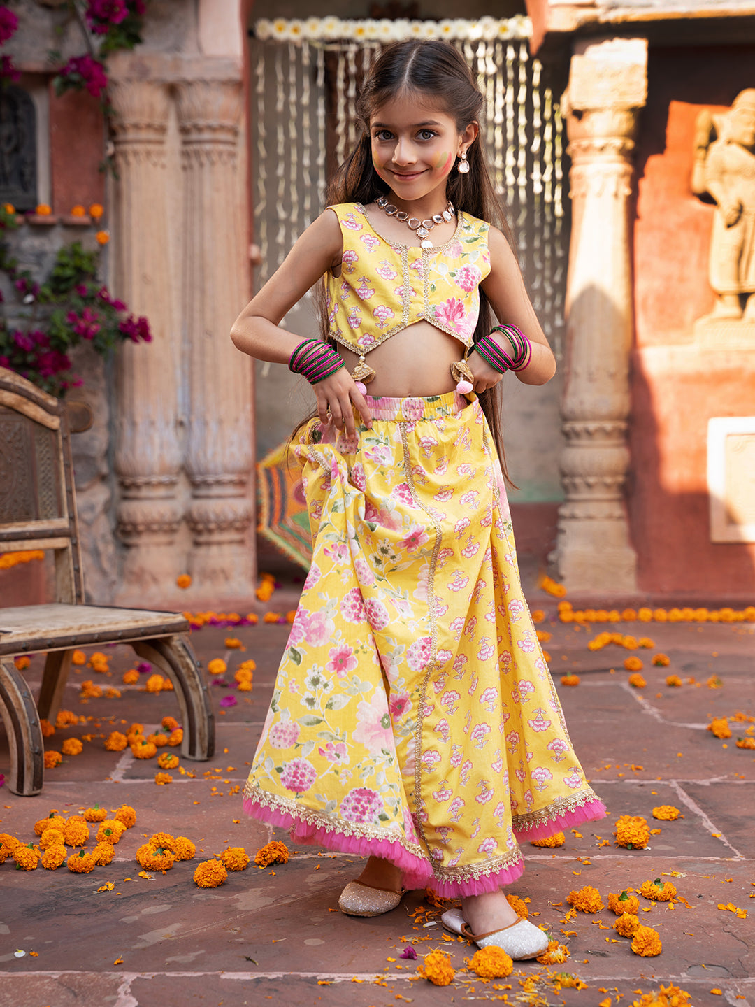 Pspeaches 3-Piece Yellow Cotton Lehenga, Choli And Dupatta (L25016826)
