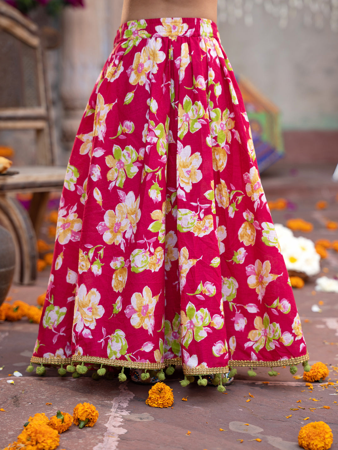 Pspeaches 3-Piece Magenta Cotton Lehenga, Choli And Dupatta (L25023230)