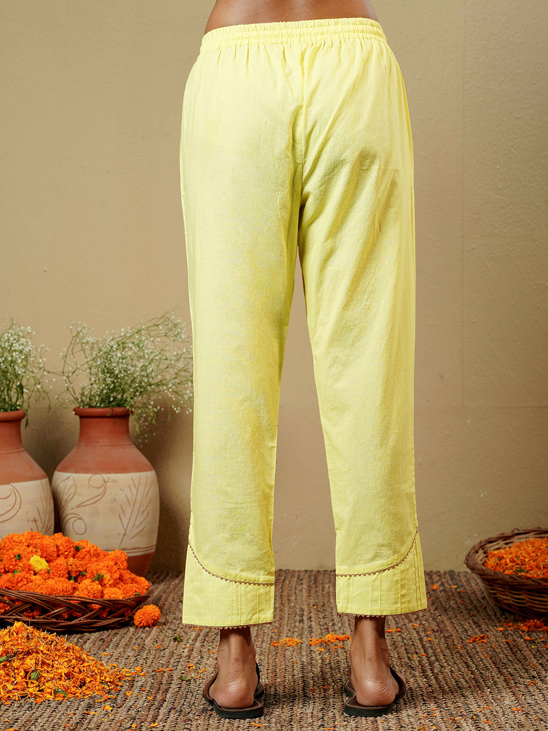 Lemon Yellow Pintuck Detail Cotton Kurta Set