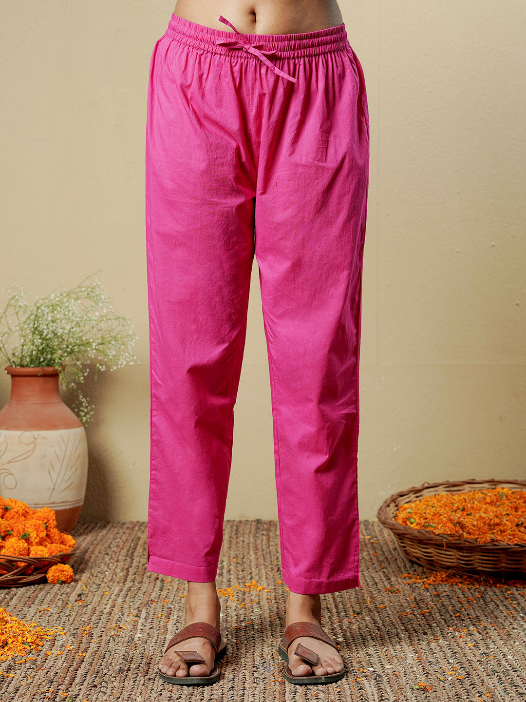 Fuchsia Pink Pintuck Detailing Cotton Kurta Set