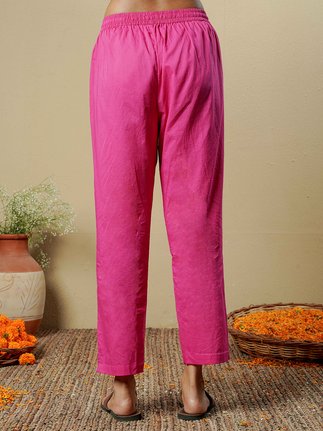 Fuchsia Pink Pintuck Detailing Cotton Kurta Set