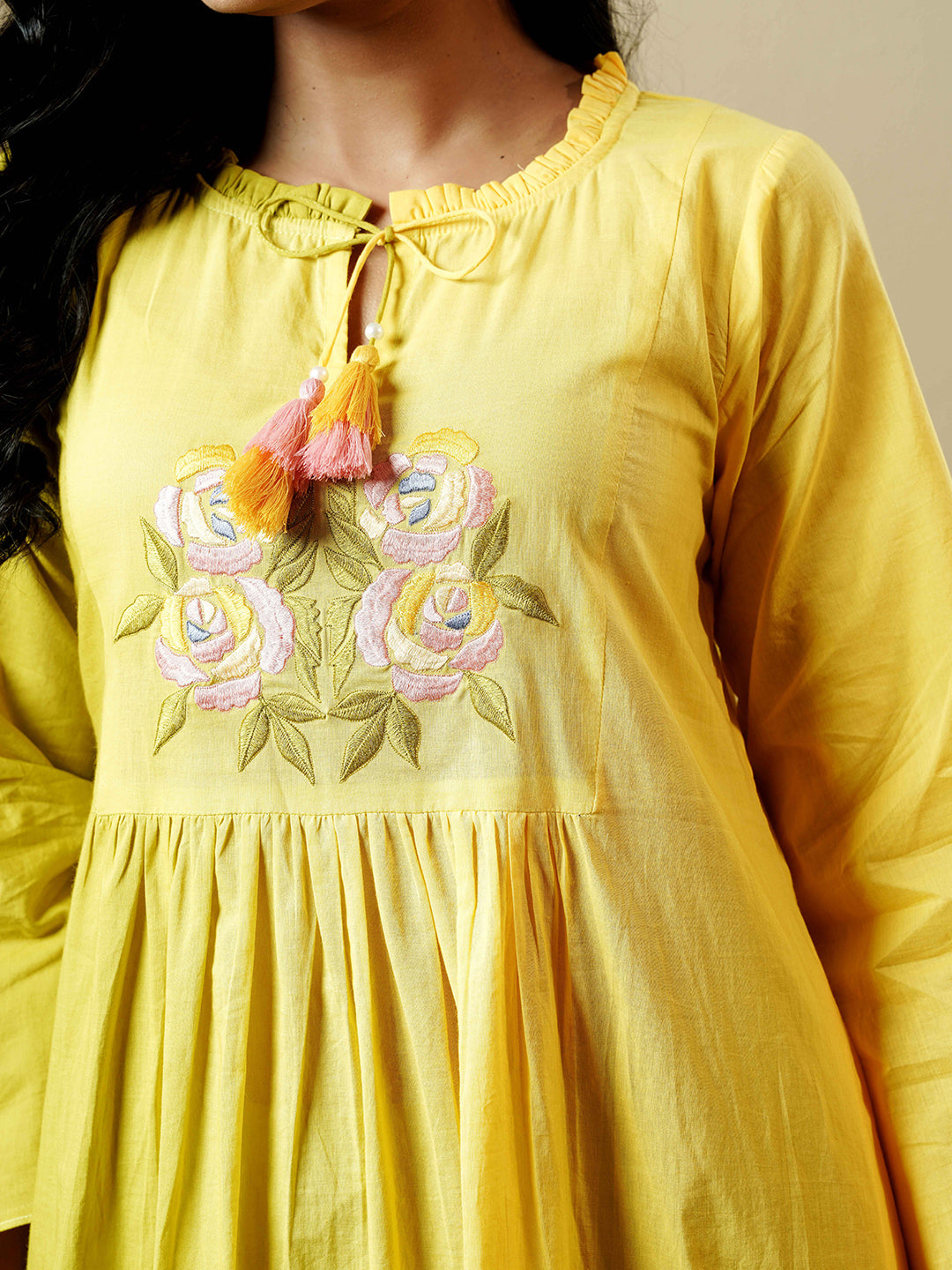 Green-Yellow Ombre Embroidered Cotton Kurta Set