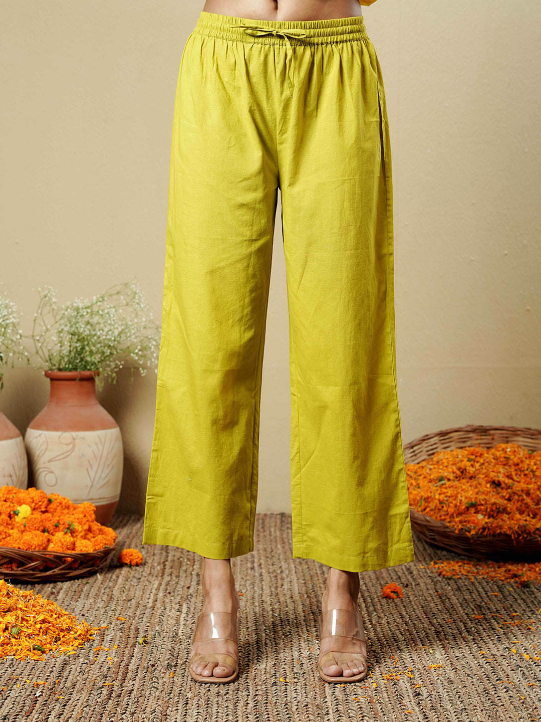Green-Yellow Ombre Embroidered Cotton Kurta Set
