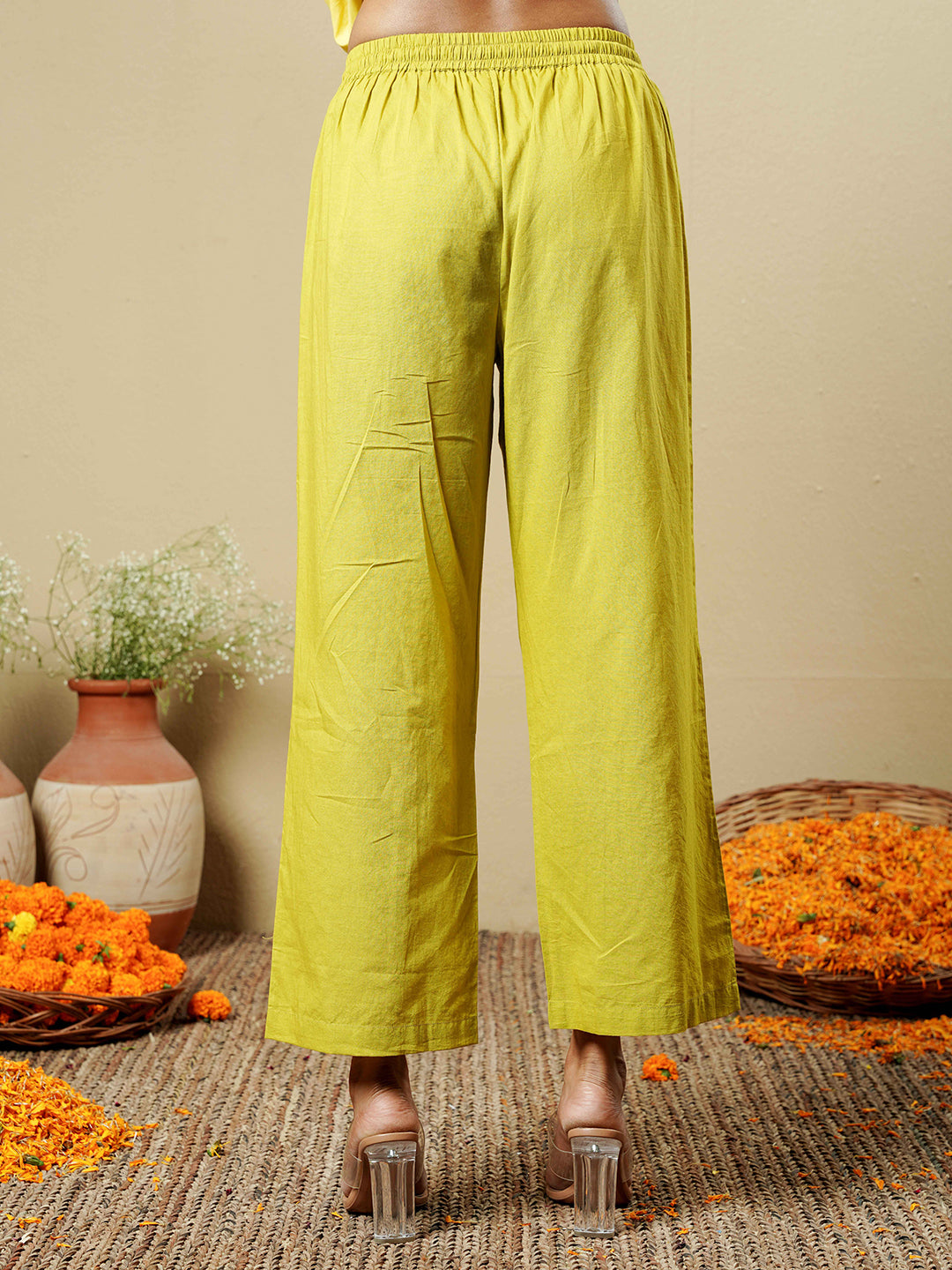 Green-Yellow Ombre Embroidered Cotton Kurta Set