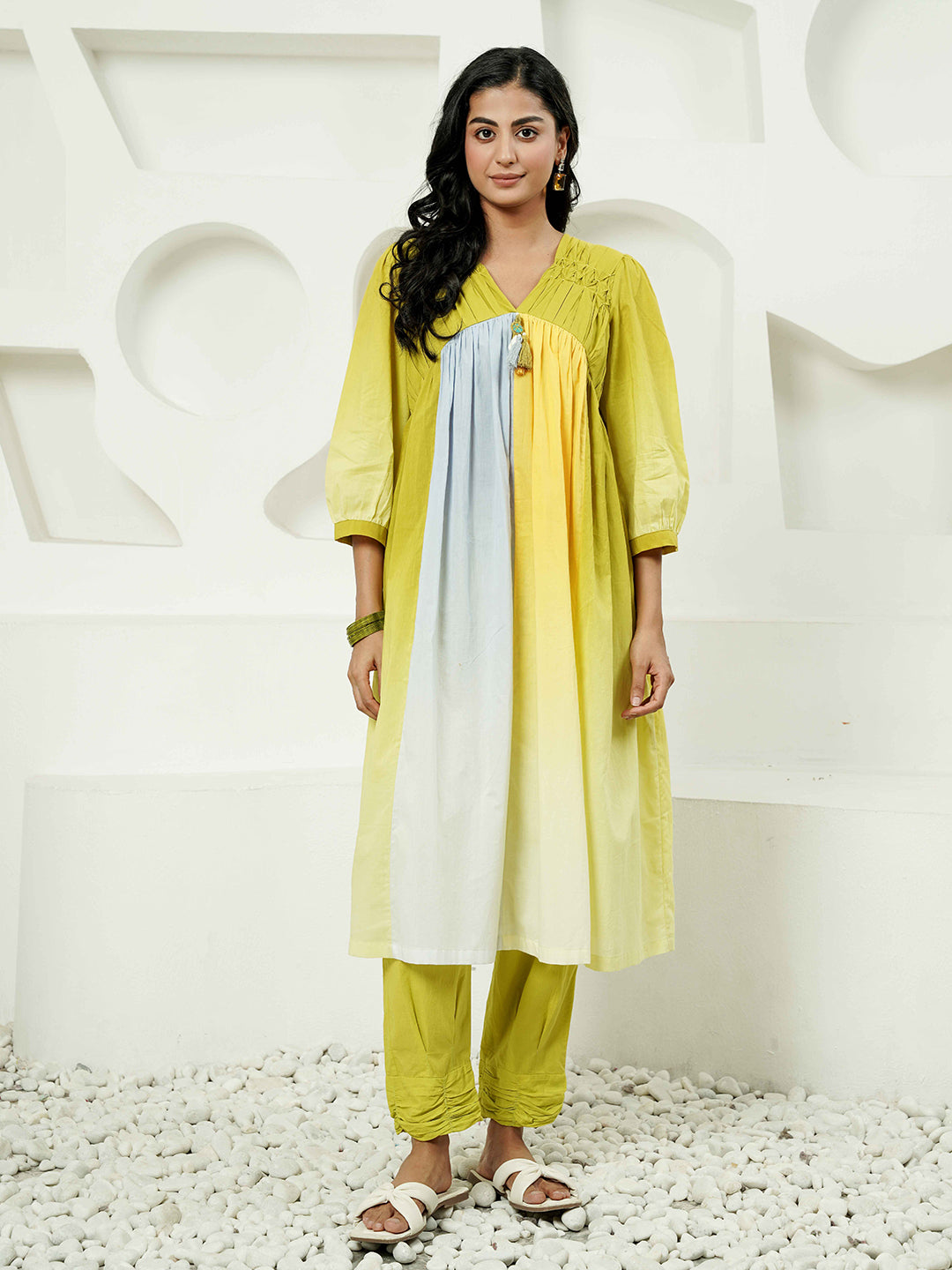 Lime-Yellow Ombre Cotton Kurta Set