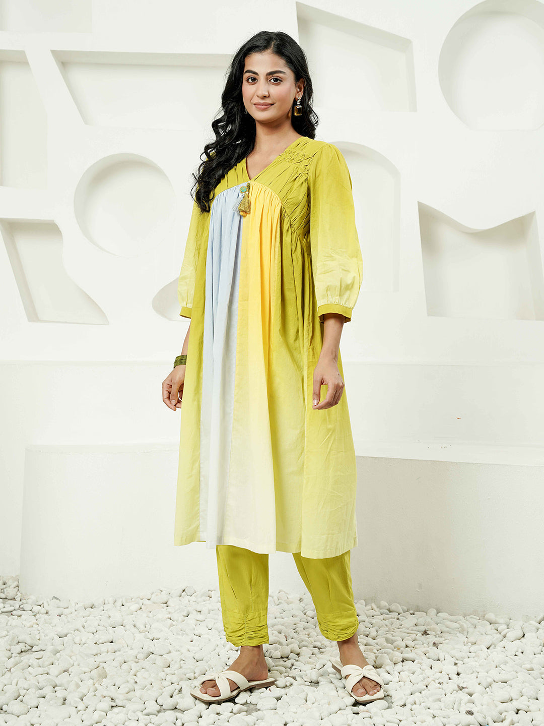 Lime-Yellow Ombre Cotton Kurta Set