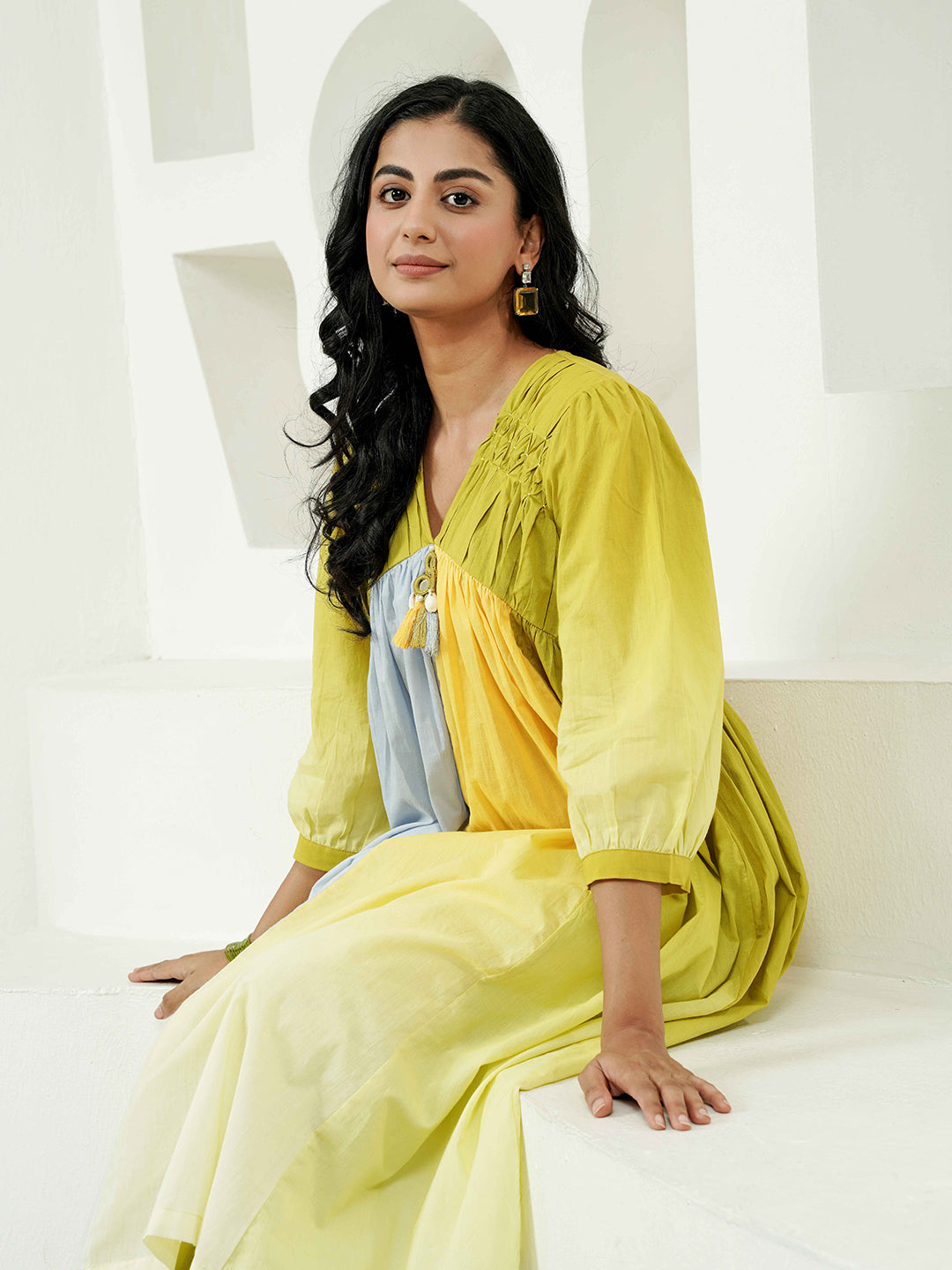 Lime-Yellow Ombre Cotton Kurta Set