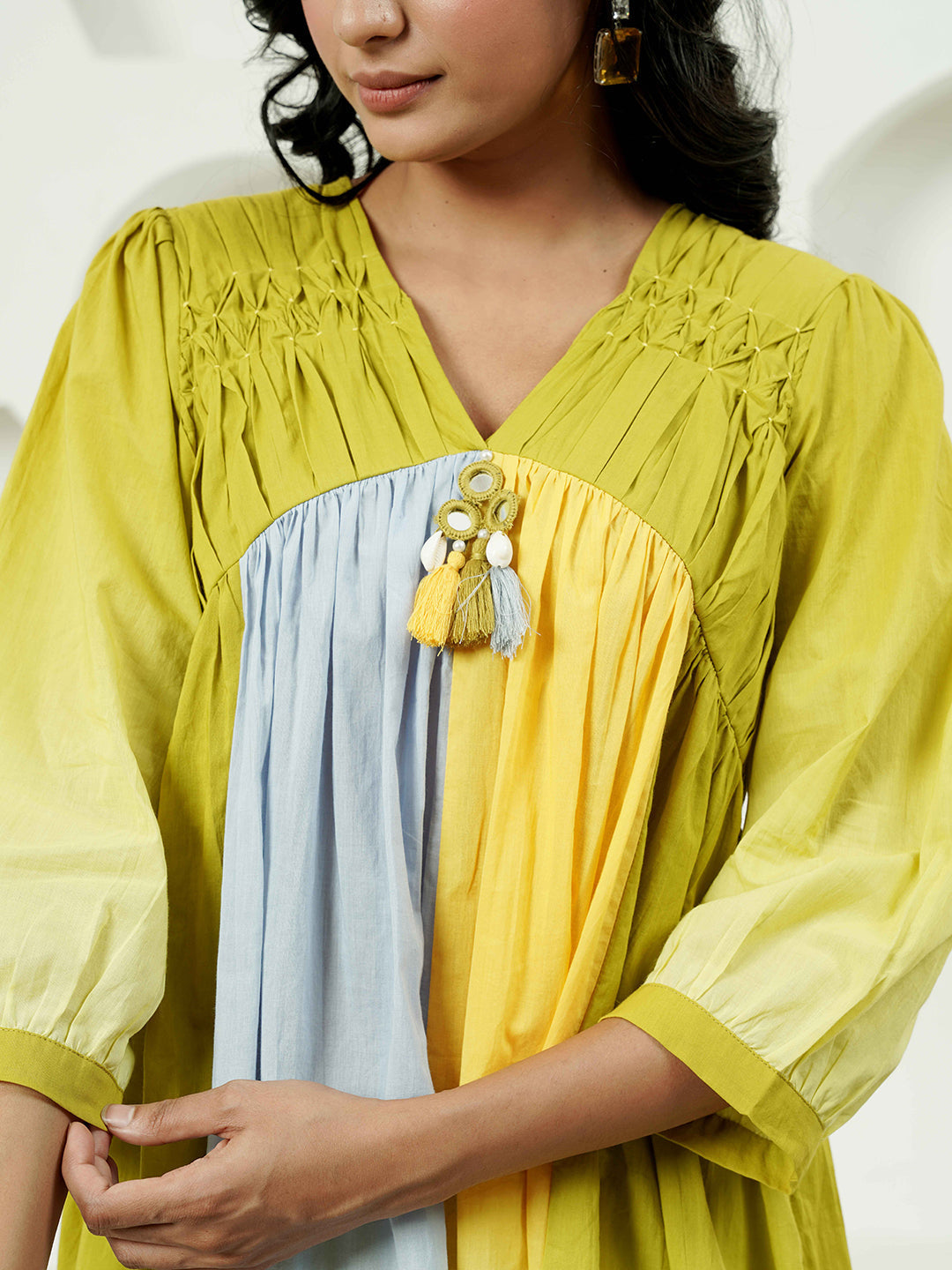 Lime-Yellow Ombre Cotton Kurta Set