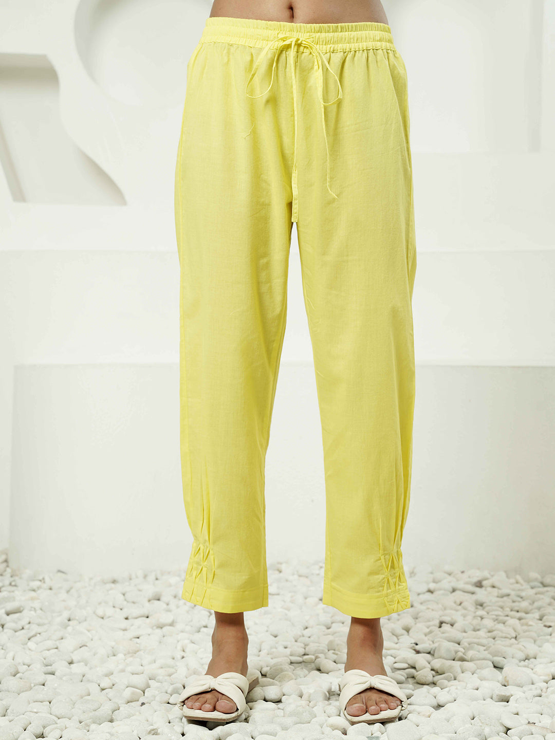 Green-Yellow Pintuck Detailing Cotton Kurta Set