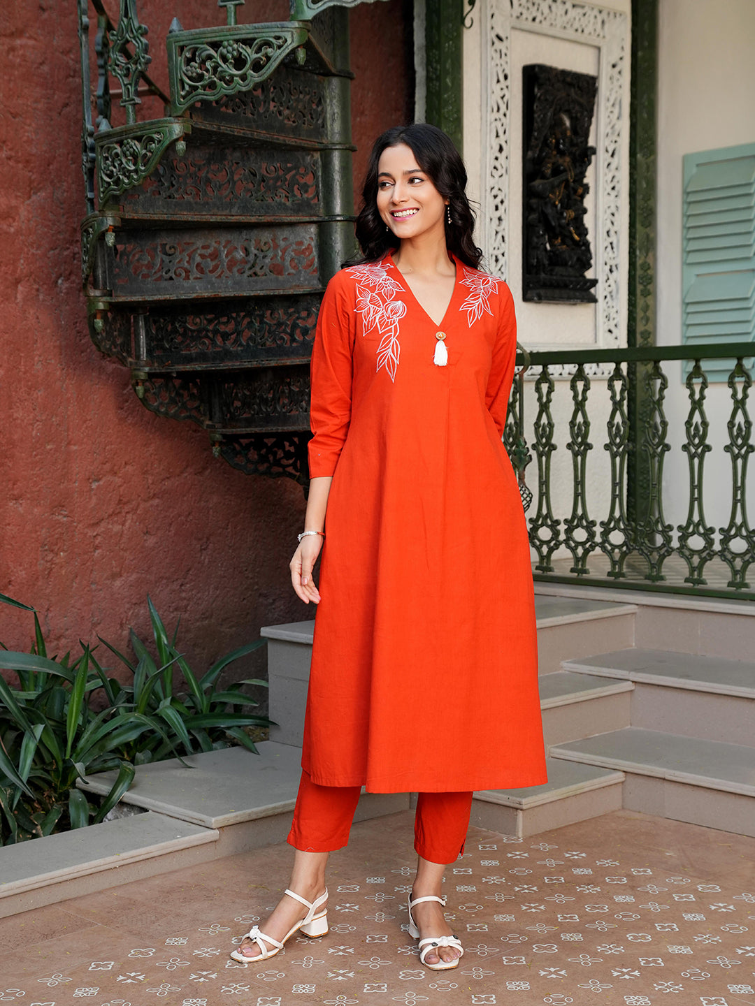 rust embroidered co-ord set