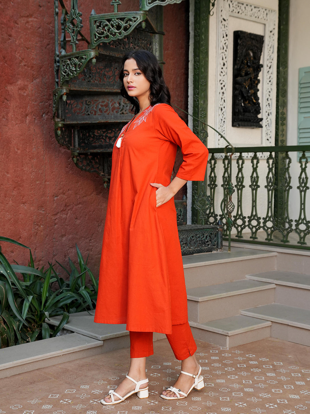 rust embroidered co-ord set