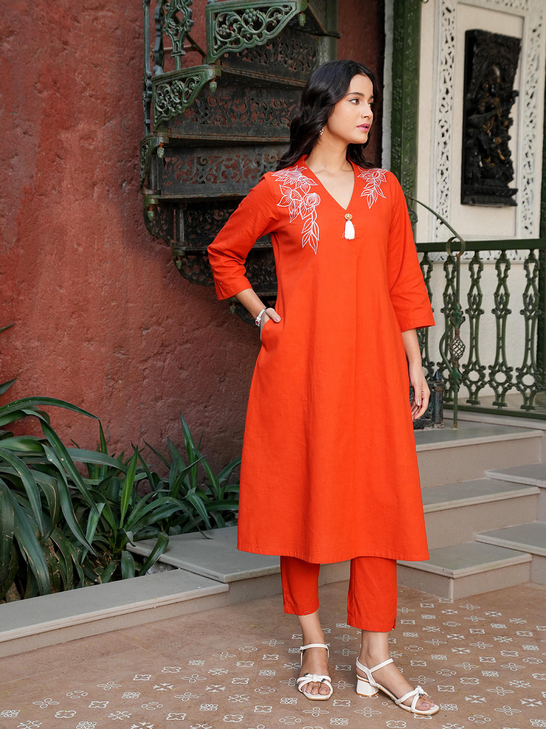 rust embroidered co-ord set